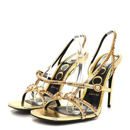 Gucci Metallic Nappa Crystal Embellished Carmen High Heel Sandals 39.5 Platino 3 of 8