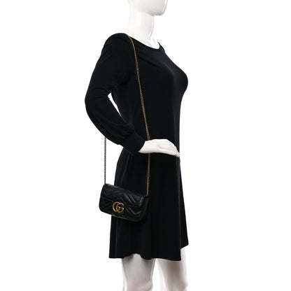 Gucci Calfskin Matelasse Super Mini GG Marmont Shoulder Bag Black 2 of 9