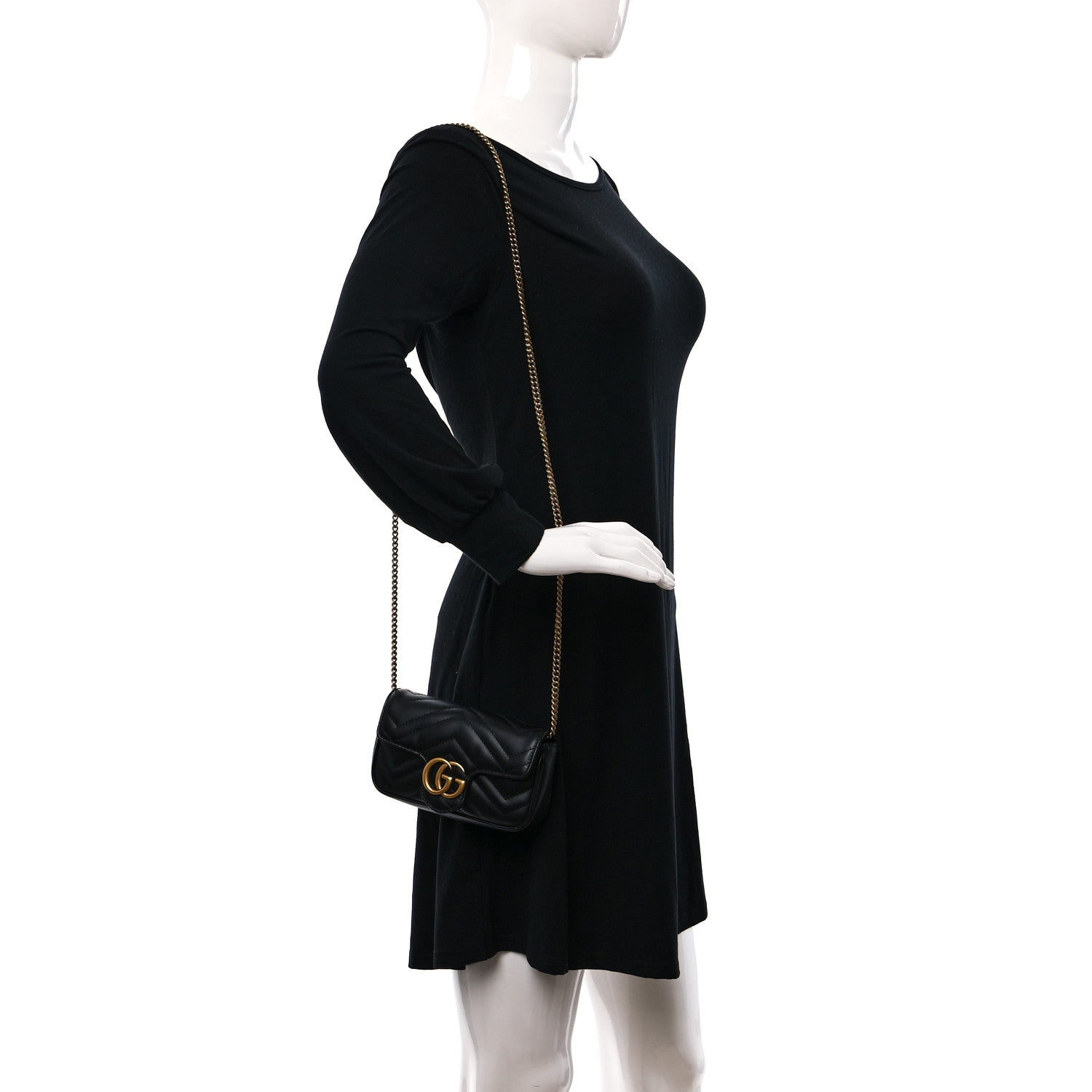 Gucci Calfskin Matelasse Super Mini GG Marmont Shoulder Bag Black 2 of 8