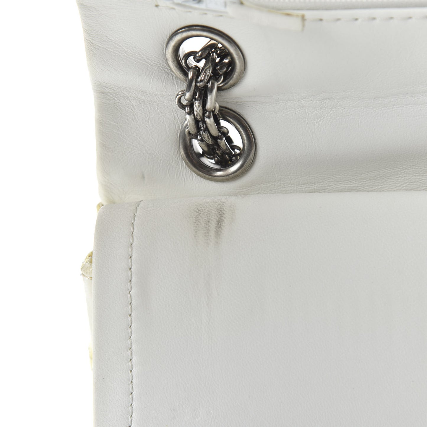 Distressed Patent Quilted 2.55 Reissue Flap 227 White