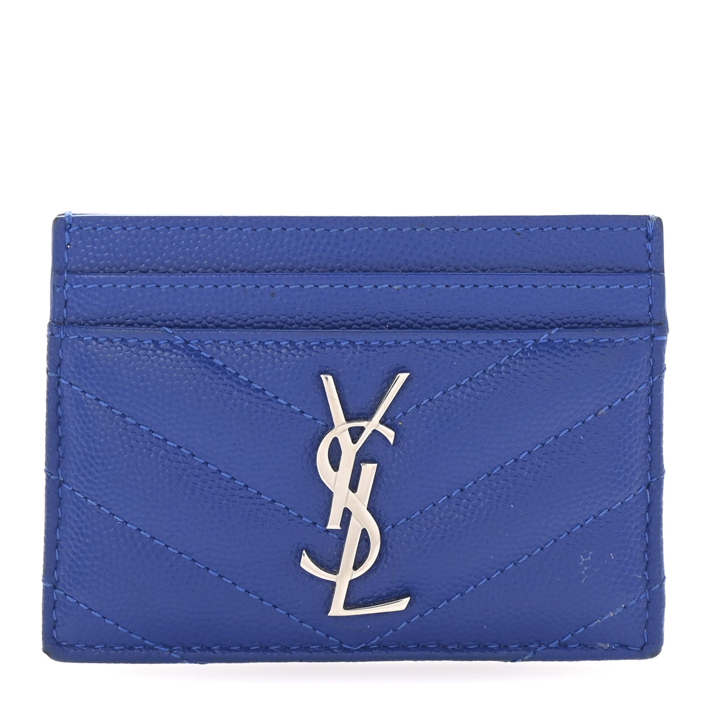 Grain De Poudre Matelasse Chevron Credit Monogram Card Case Blue Majorelle