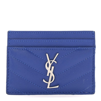 Saint Laurent Grain De Poudre Matelasse Chevron Credit Monogram Card Case Blue Majorelle 1 of 7