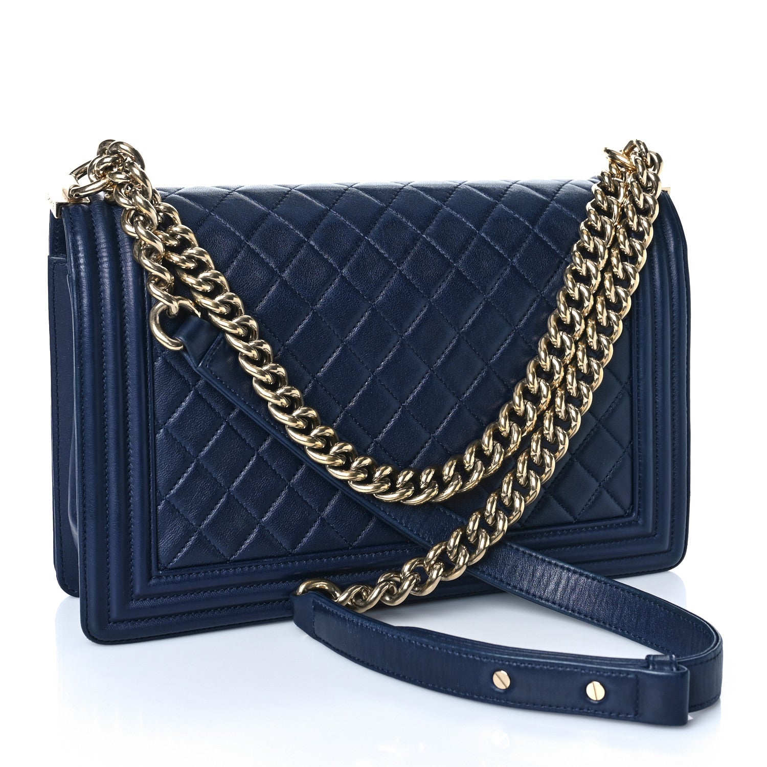 Chanel Lambskin Quilted New Medium Boy Flap Dark Navy Blue 3 of 16