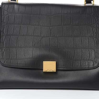 Celine Crocodile Embossed Calfskin Suede Medium Trapeze Black 8 of 19