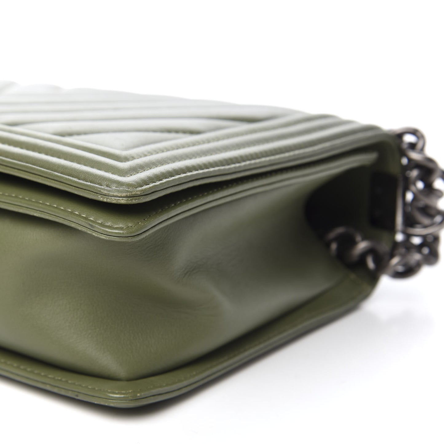Calfskin Chevron Quilted New Medium Boy Flap Dark Green