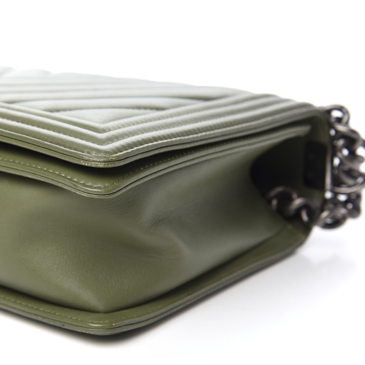 Chanel Calfskin Chevron Quilted New Medium Boy Flap Dark Green 6 of 14