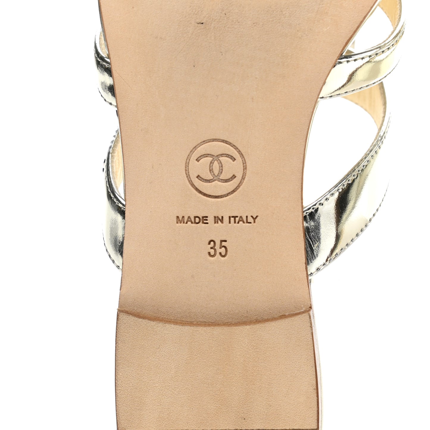 Metallic Calfskin Flat Sandals 35 Silver
