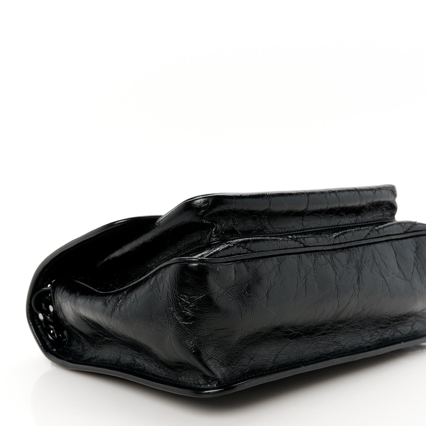 Crinkled Calfskin Matelasse Monogram Medium Niki Chain Satchel Black