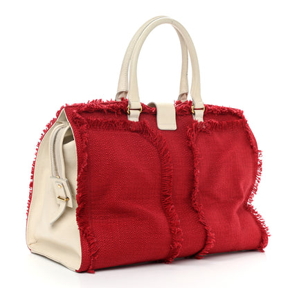 Saint Laurent Linen Sheepskin Large Cabas ChYc Tote Red 3 of 16