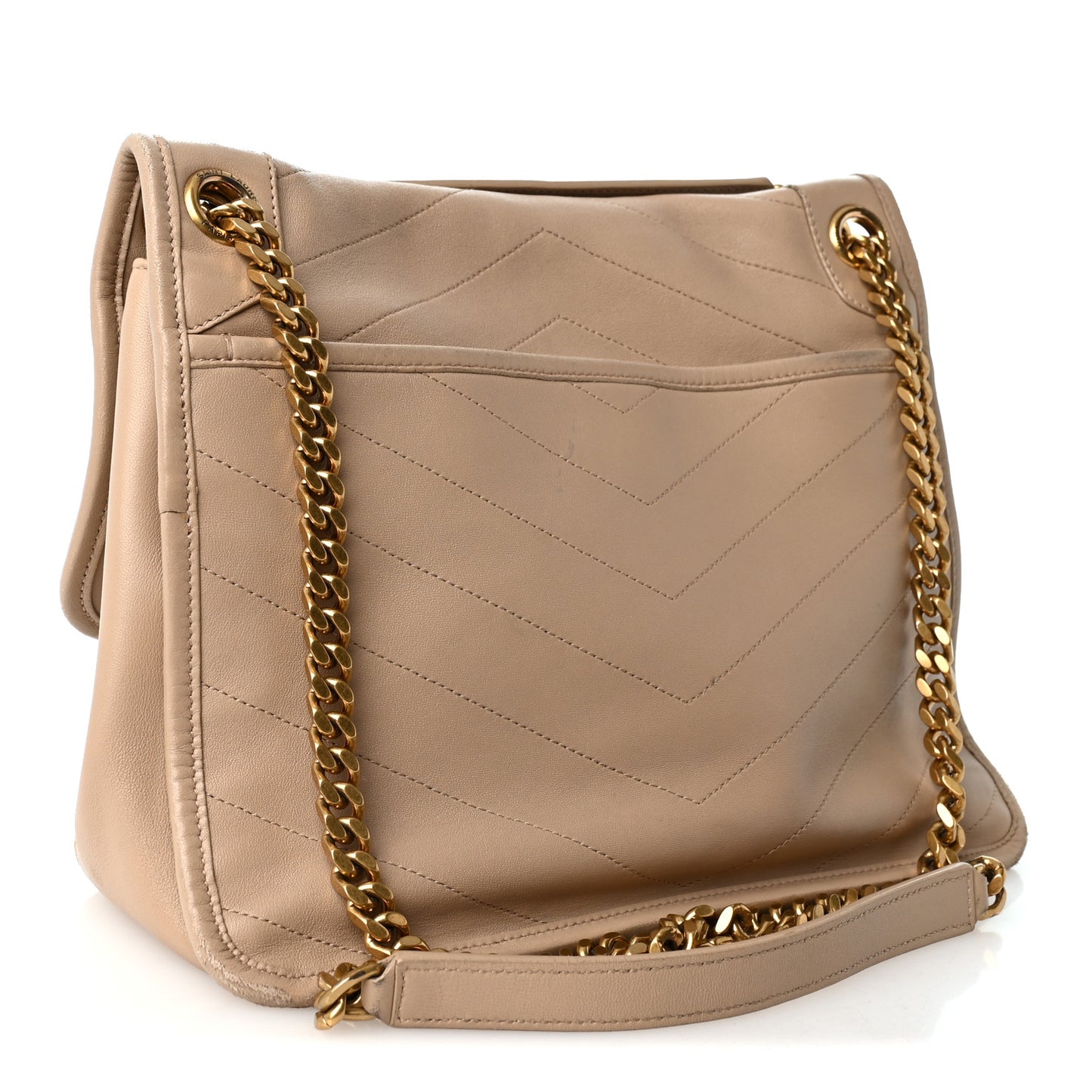 Lambskin Matelasse Monogram Medium Niki Chain Satchel Dark Beige