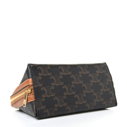 Celine Triomphe Canvas Calfskin Mini Clutch on Chain Tan 3 of 4