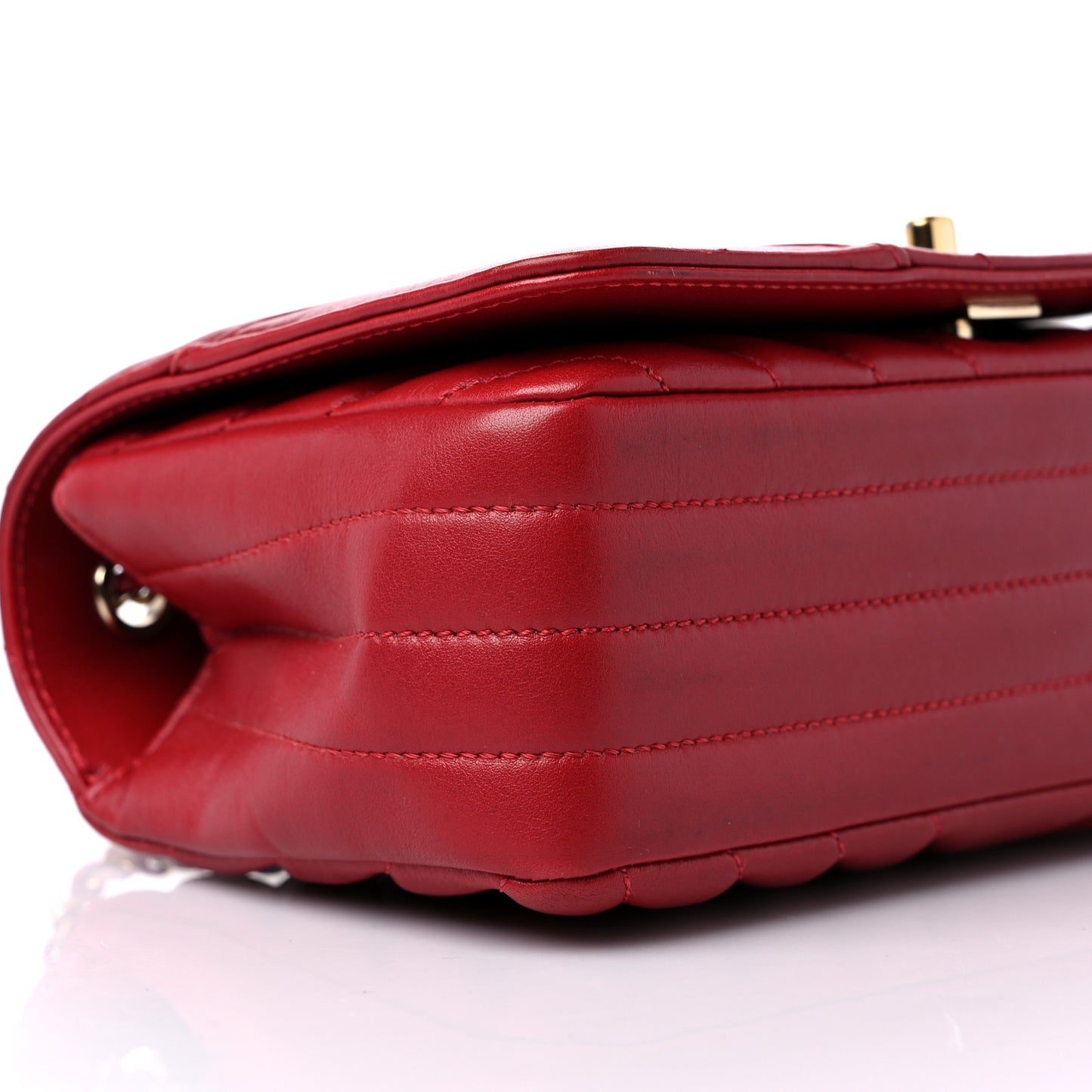 Calfskin Chevron Quilted Mini Statement Flap Red
