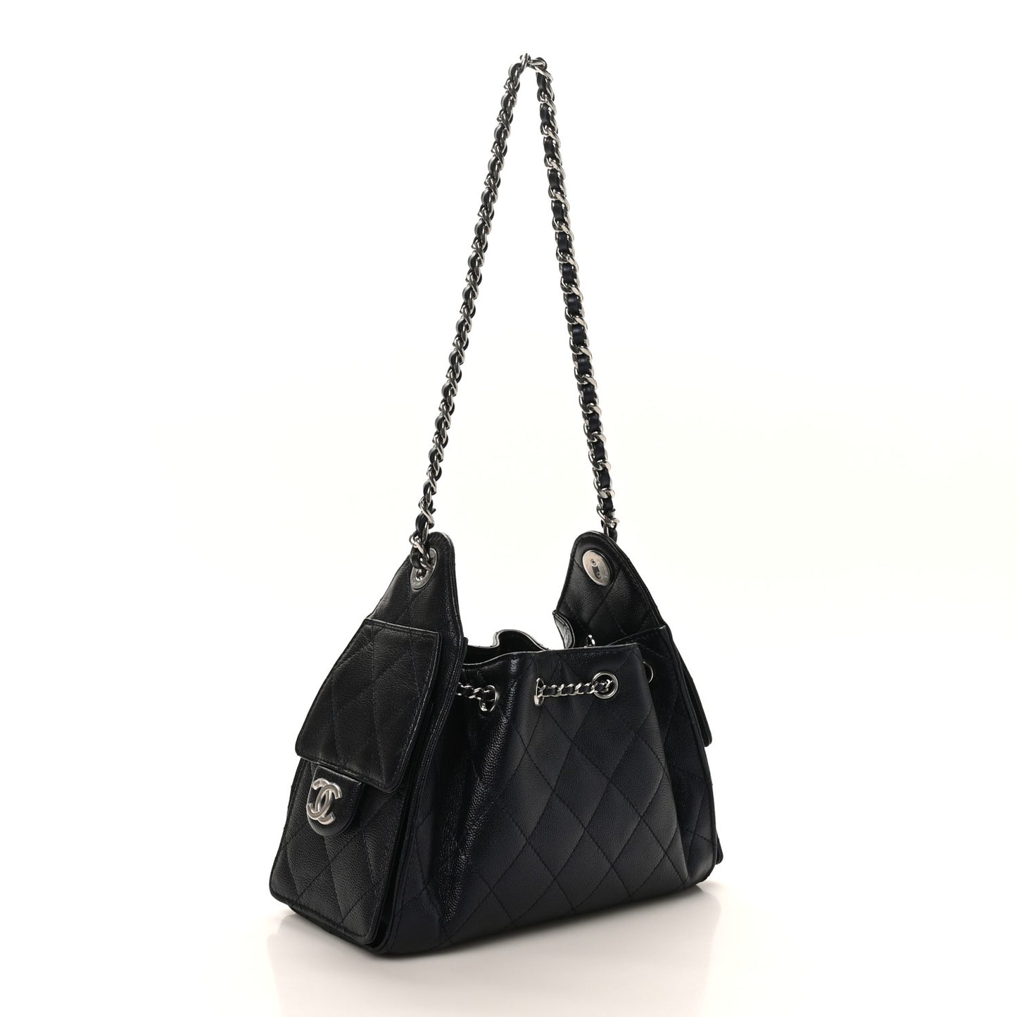 Metallic Caviar Quilted Mini Chanel 25 Handbag Dark Blue