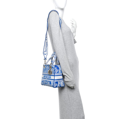 Christian Dior Canvas Toile De Jouy Reverse Embroidered Medium Lady D-Lite Fluorescent Blue 2 of 10
