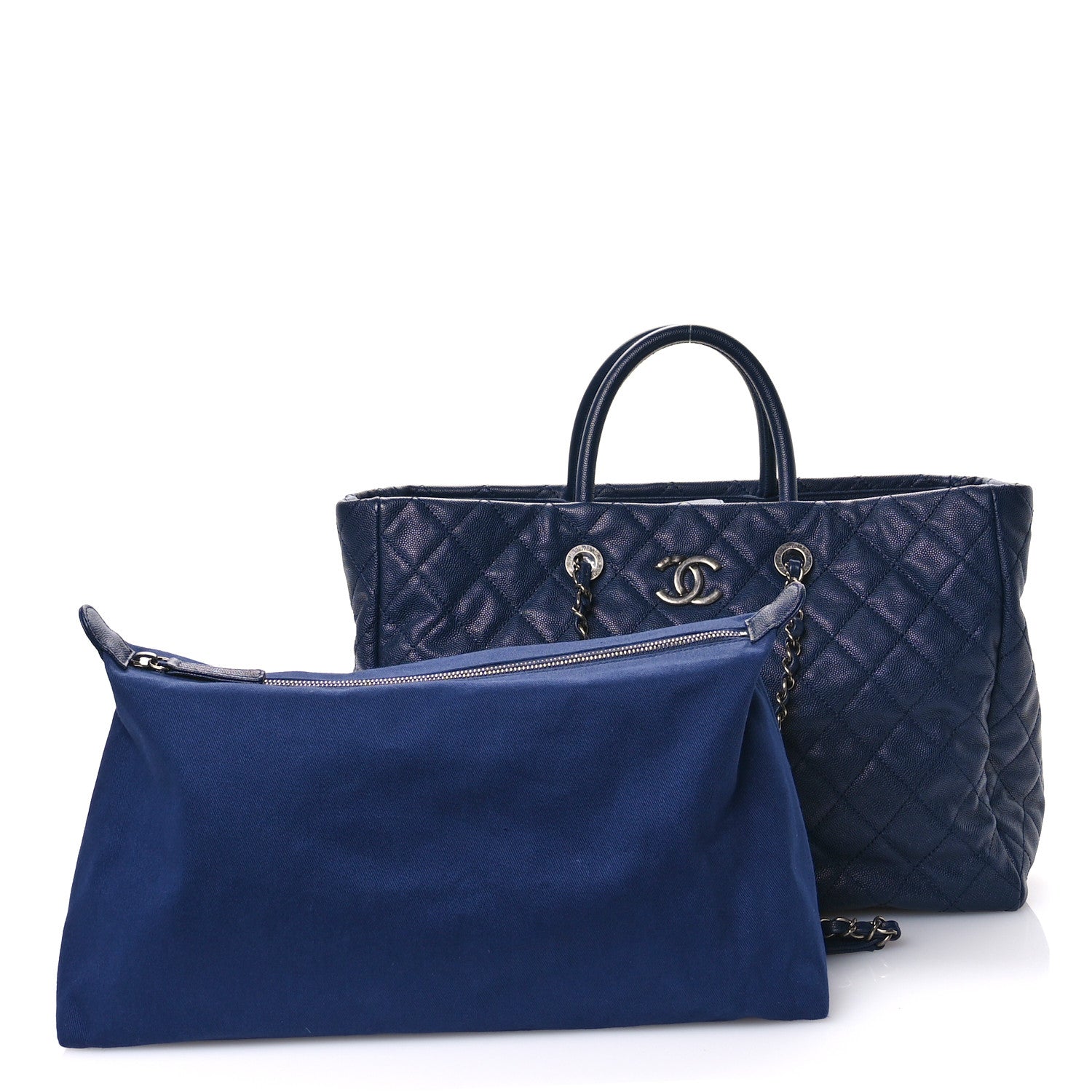 Chanel Caviar Quilted Large Coco Handle Shopping Tote Navy 3 of 12