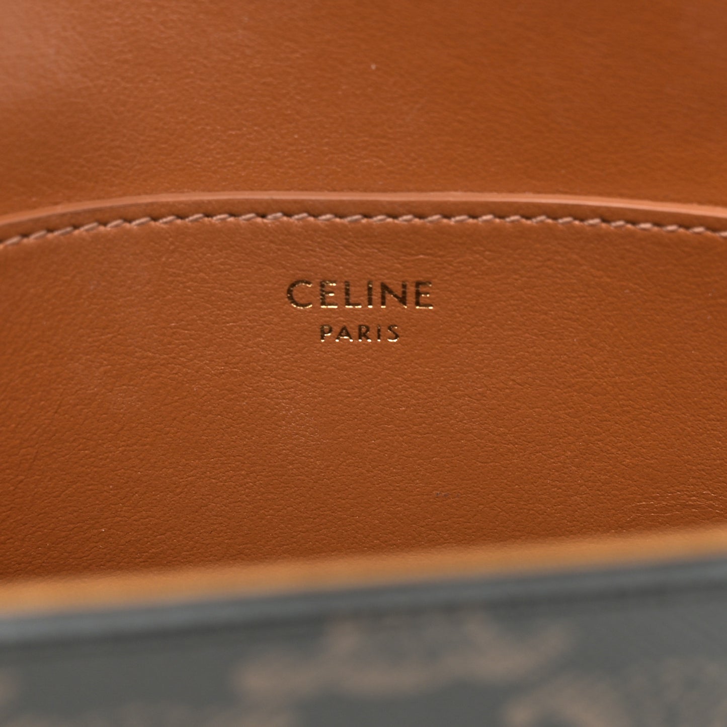 Triomphe Canvas Calfskin Tabou Clutch on Strap Tan