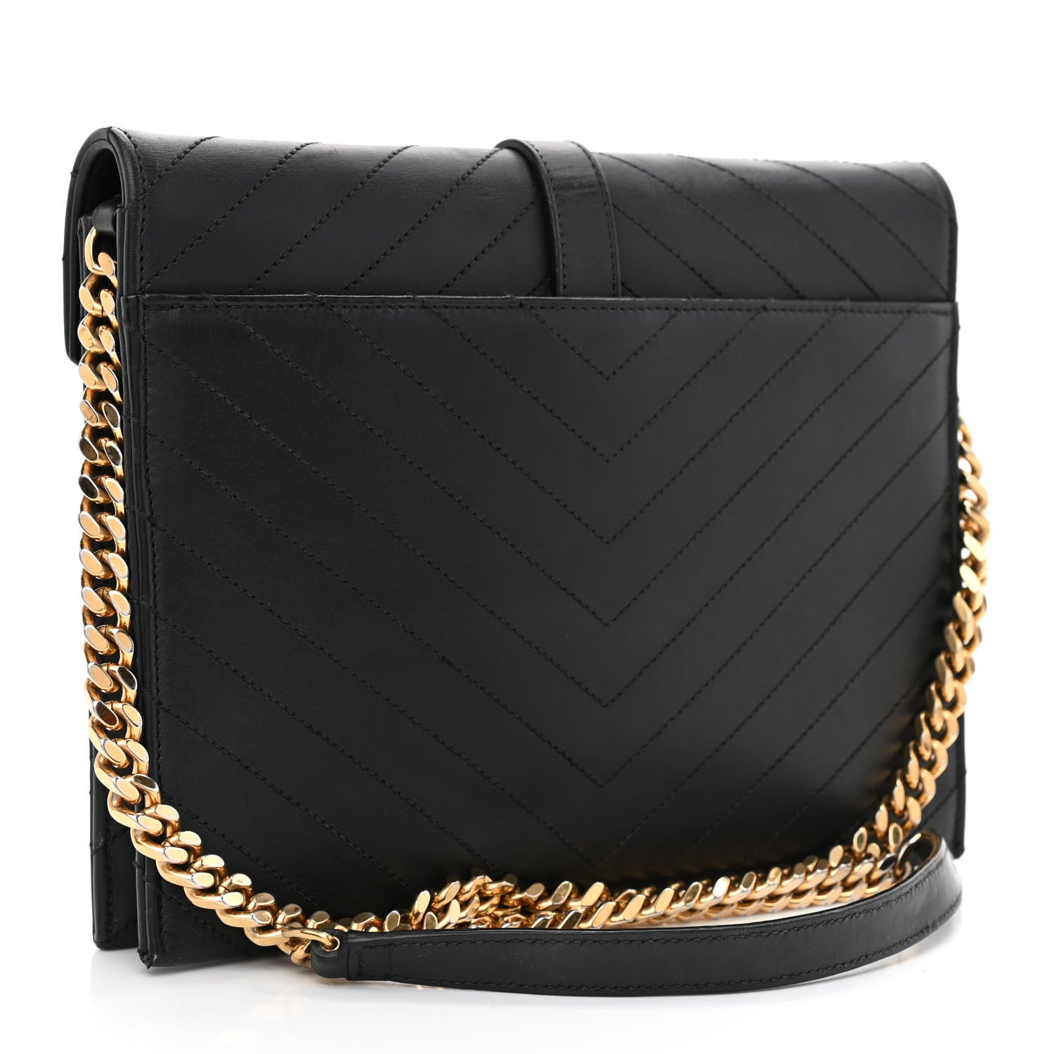 Saint Laurent Calfskin Matelasse Chevron Medium Monogram Satchel Black 3 of 8