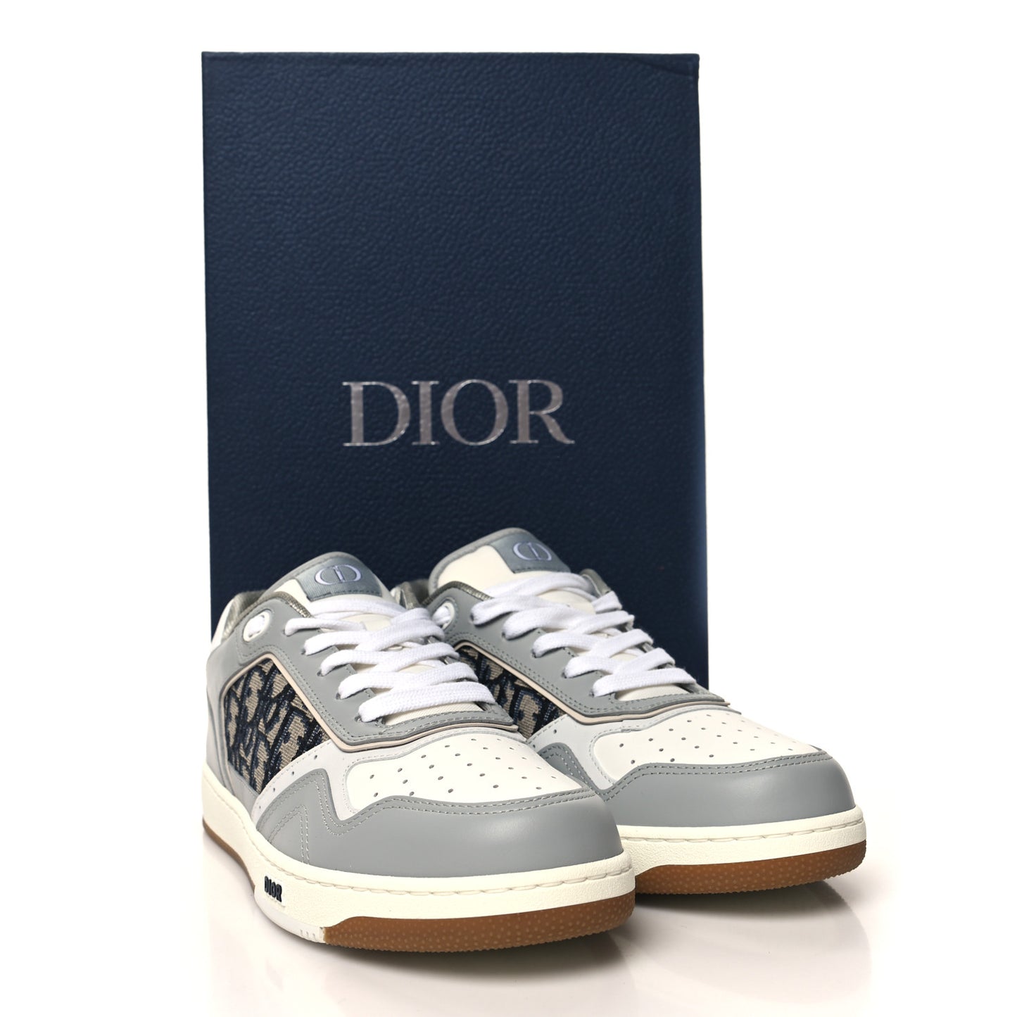 Smooth Calfskin Jacquard Oblique Mens B27 Low Top Sneakers 42 Beige Blue