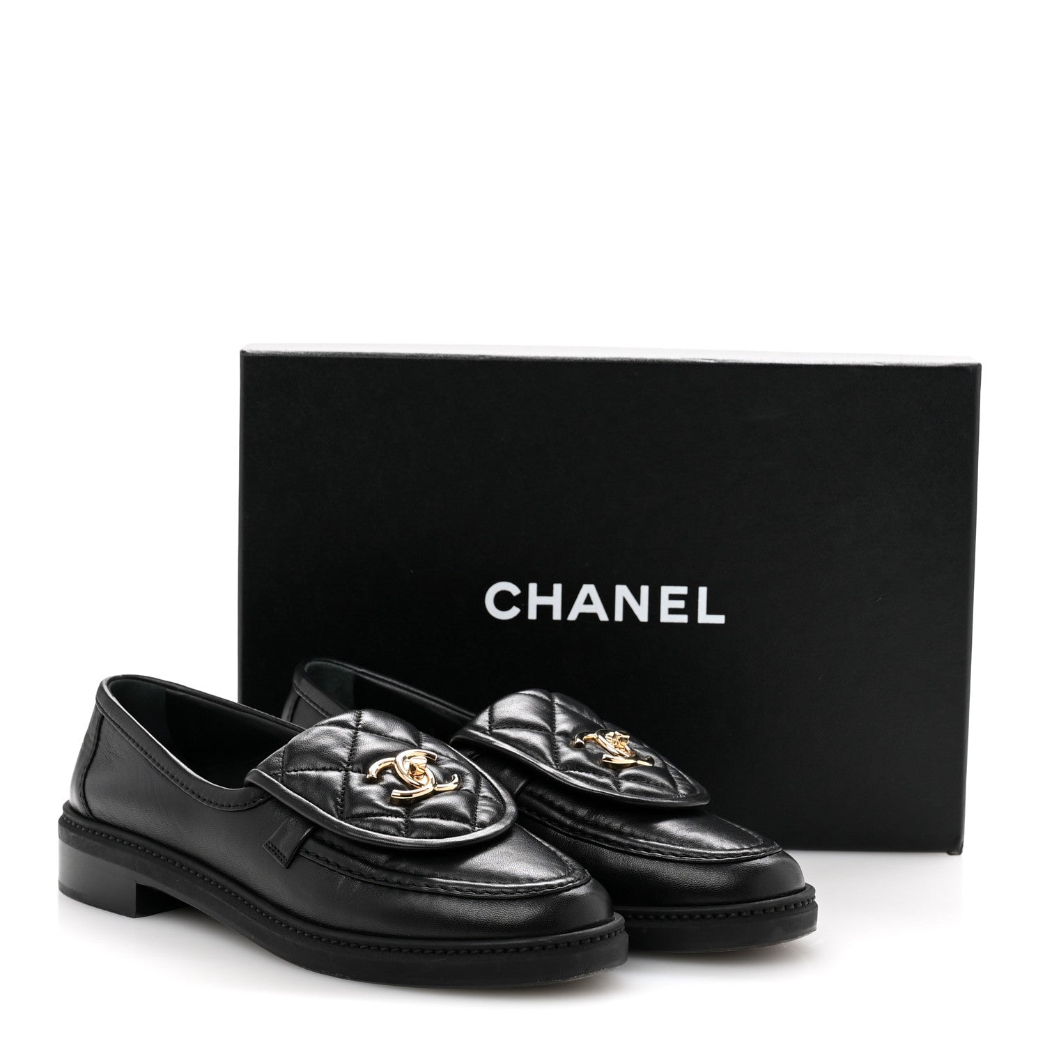 Chanel Lambskin Quilted CC Turnlock Loafers 38 Black 11 of 11