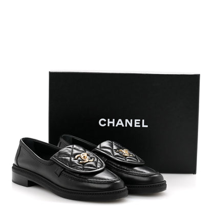Chanel Lambskin Quilted CC Turnlock Loafers 38 Black 11 of 11