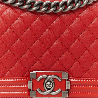 Chanel Goatskin Quilted Patent Medium Duo Boy Flap Red 8 of 10