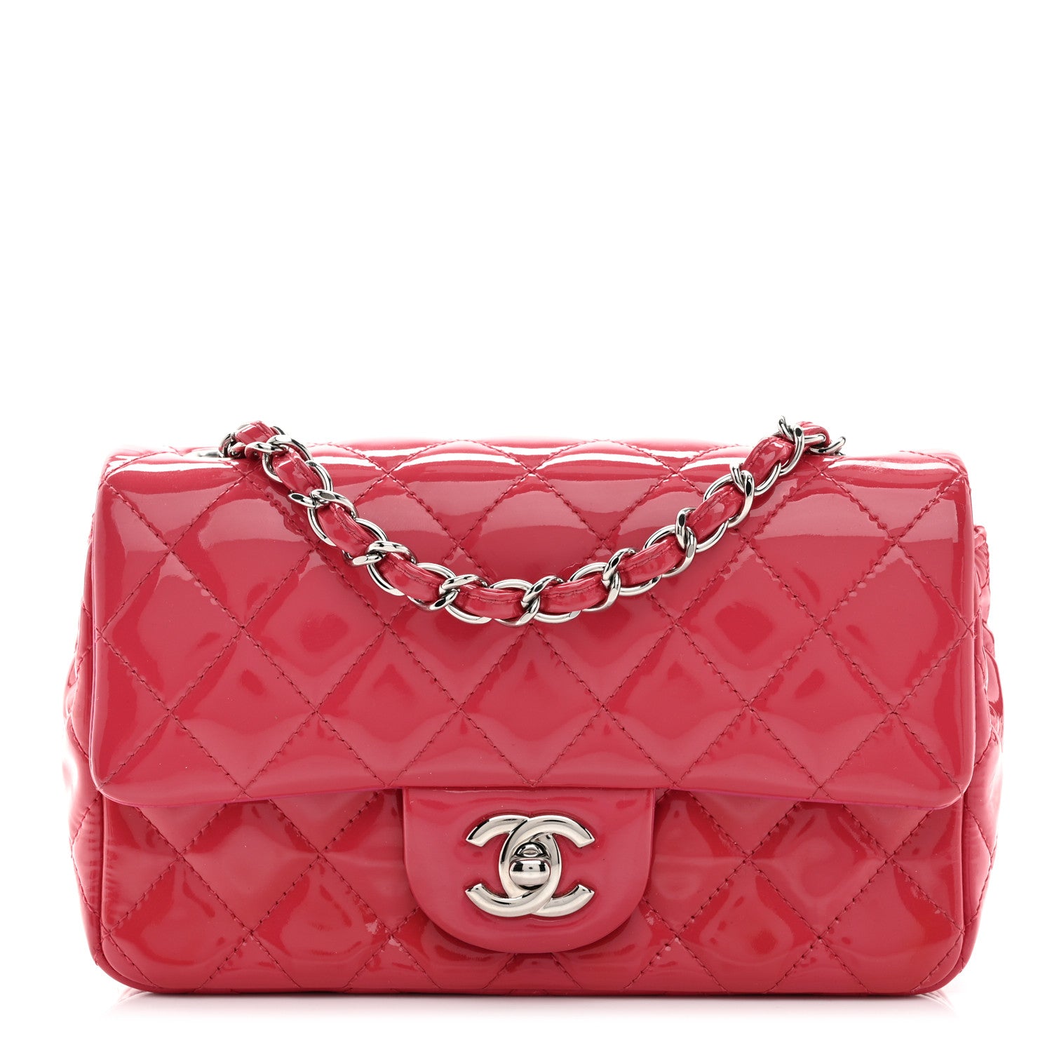 Chanel Patent Calfskin Quilted Mini Rectangular Flap Pink 1 of 11