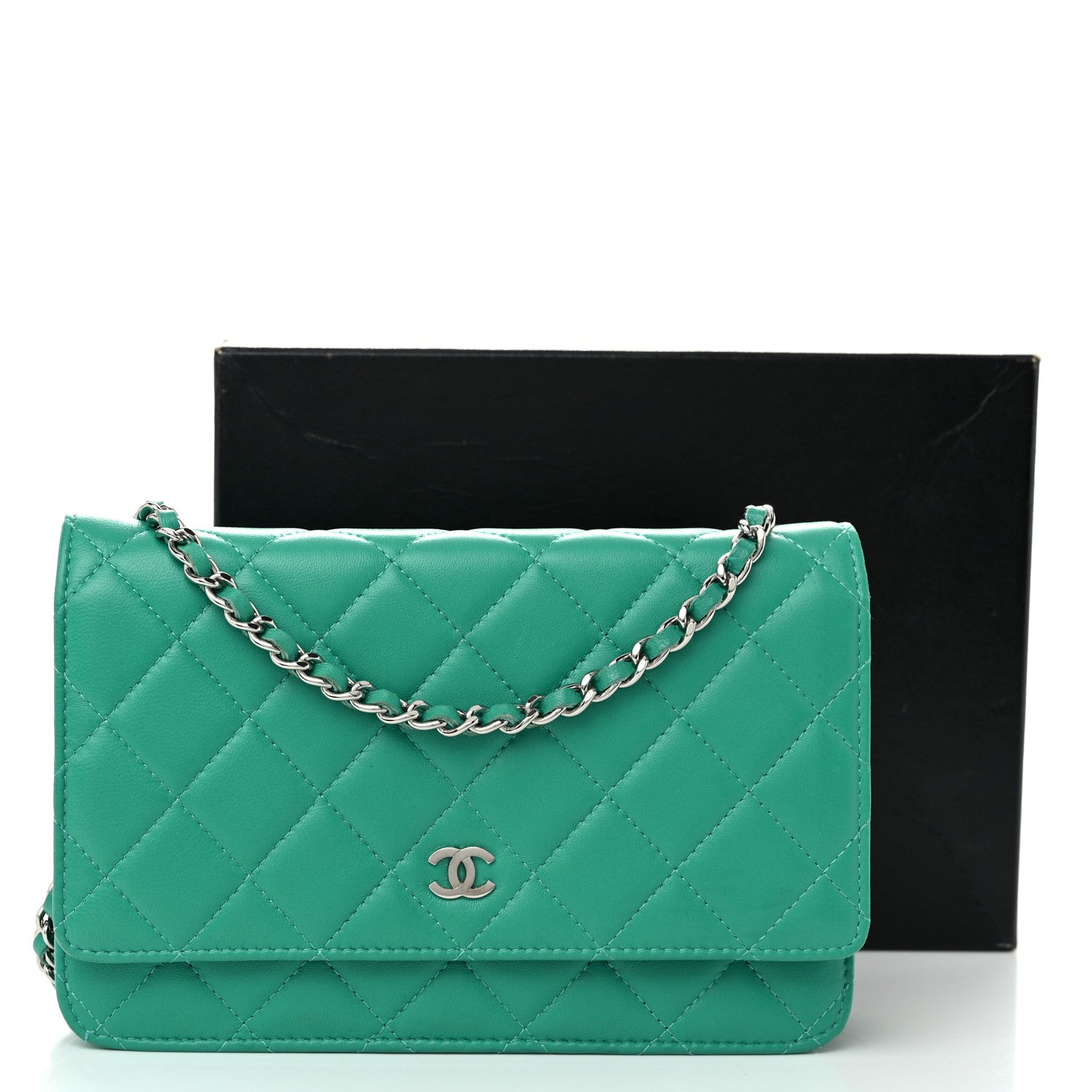 Chanel Lambskin Quilted Wallet On Chain WOC Green 13 of 13