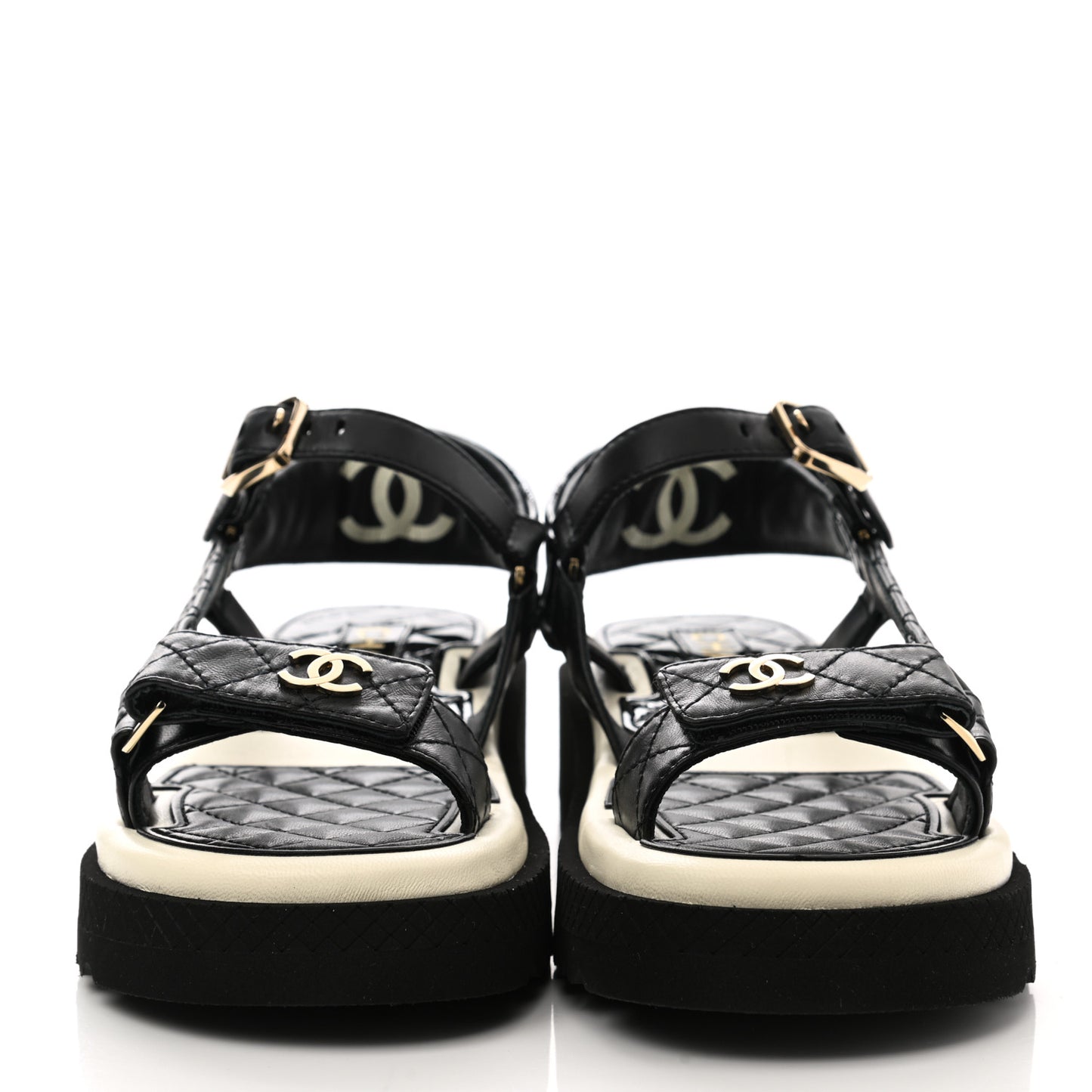 Lambskin Logo Platform Sandals 35 Black White