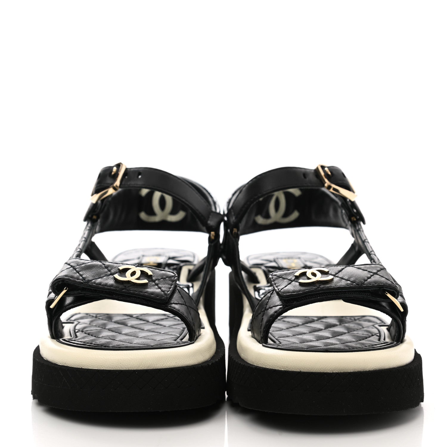 Chanel Lambskin Logo Platform Sandals 35 Black White 2 of 9