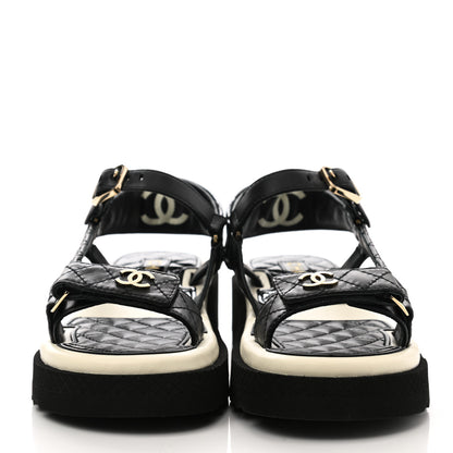Chanel Lambskin Logo Platform Sandals 35 Black White 2 of 9