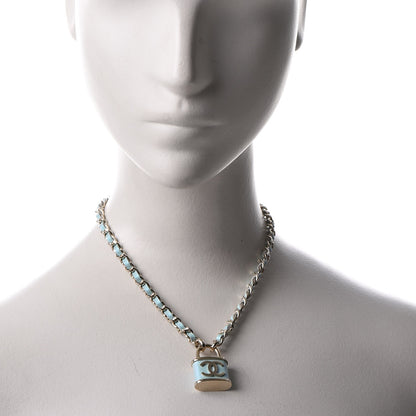 Chanel Calfskin Metal Padlock Necklace Gold Iridescent Blue 2 of 7