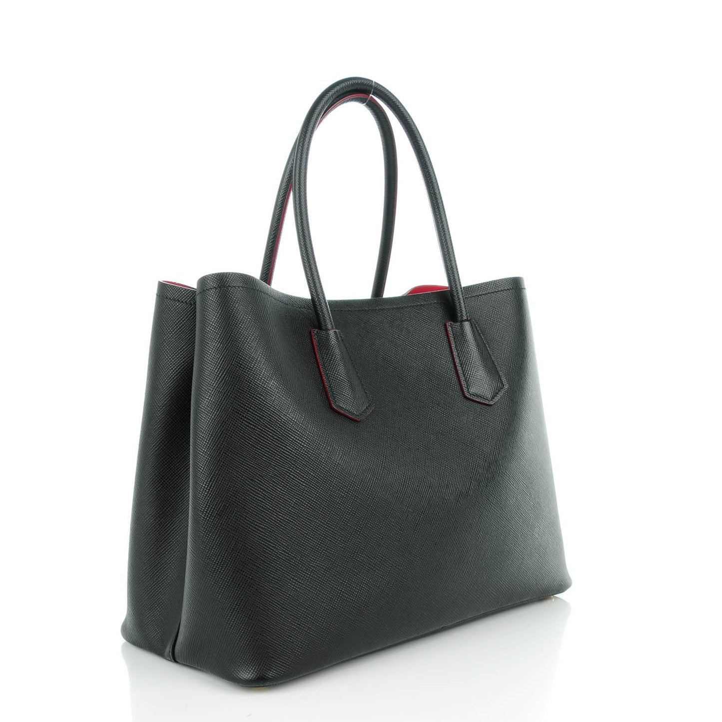 Saffiano Cuir Large Double Bag Nero Black Ciliegia