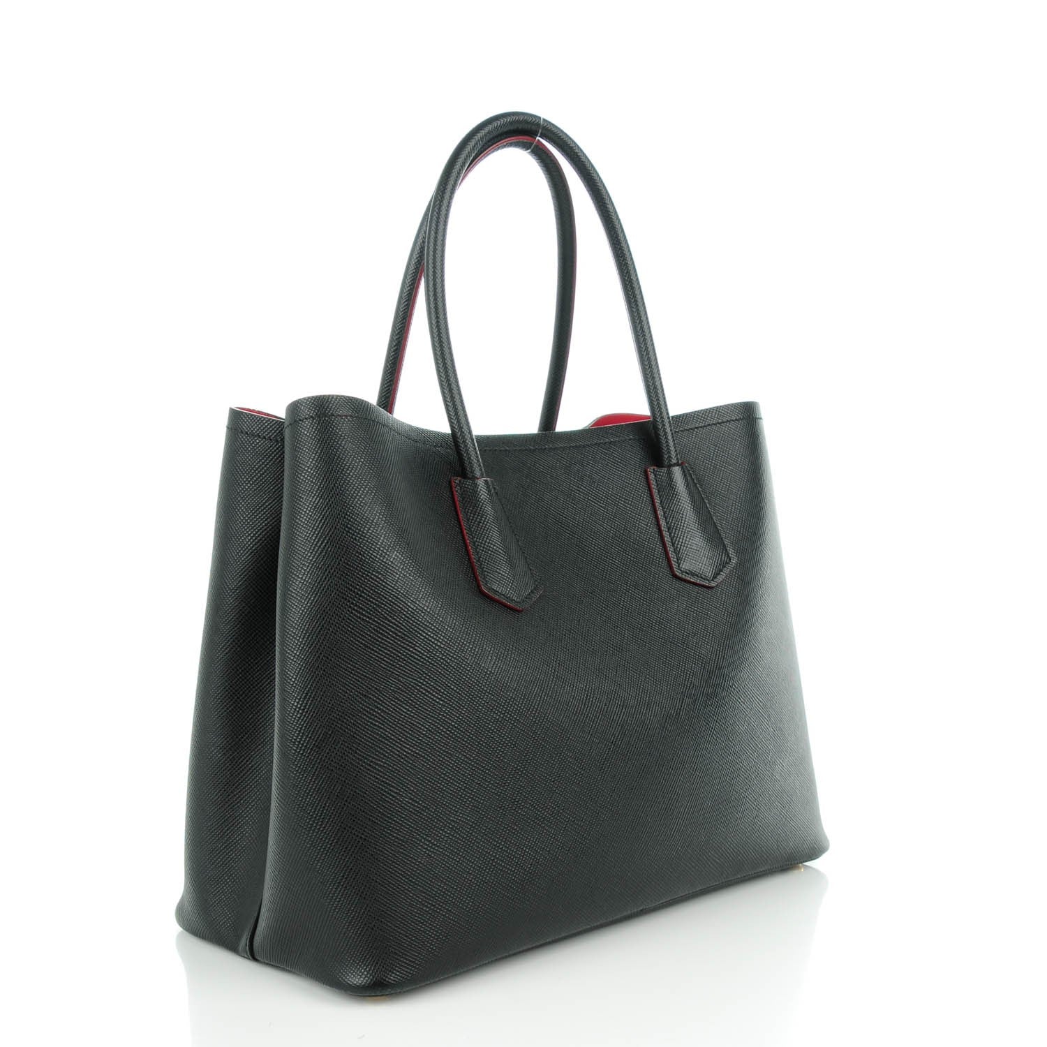 Prada Saffiano Cuir Large Double Bag Nero Black Ciliegia 3 of 7
