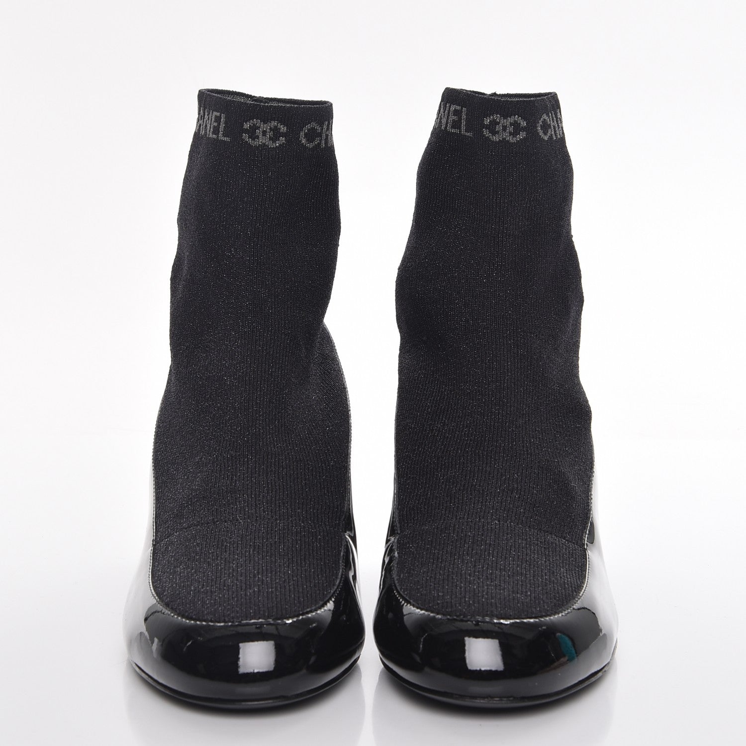 Chanel Fabric Patent Short Boots 38 Dark Grey Black 2 of 9