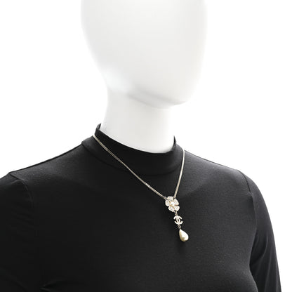 Chanel Crystal Pearl CC Flower Drop Necklace Gold 2 of 7