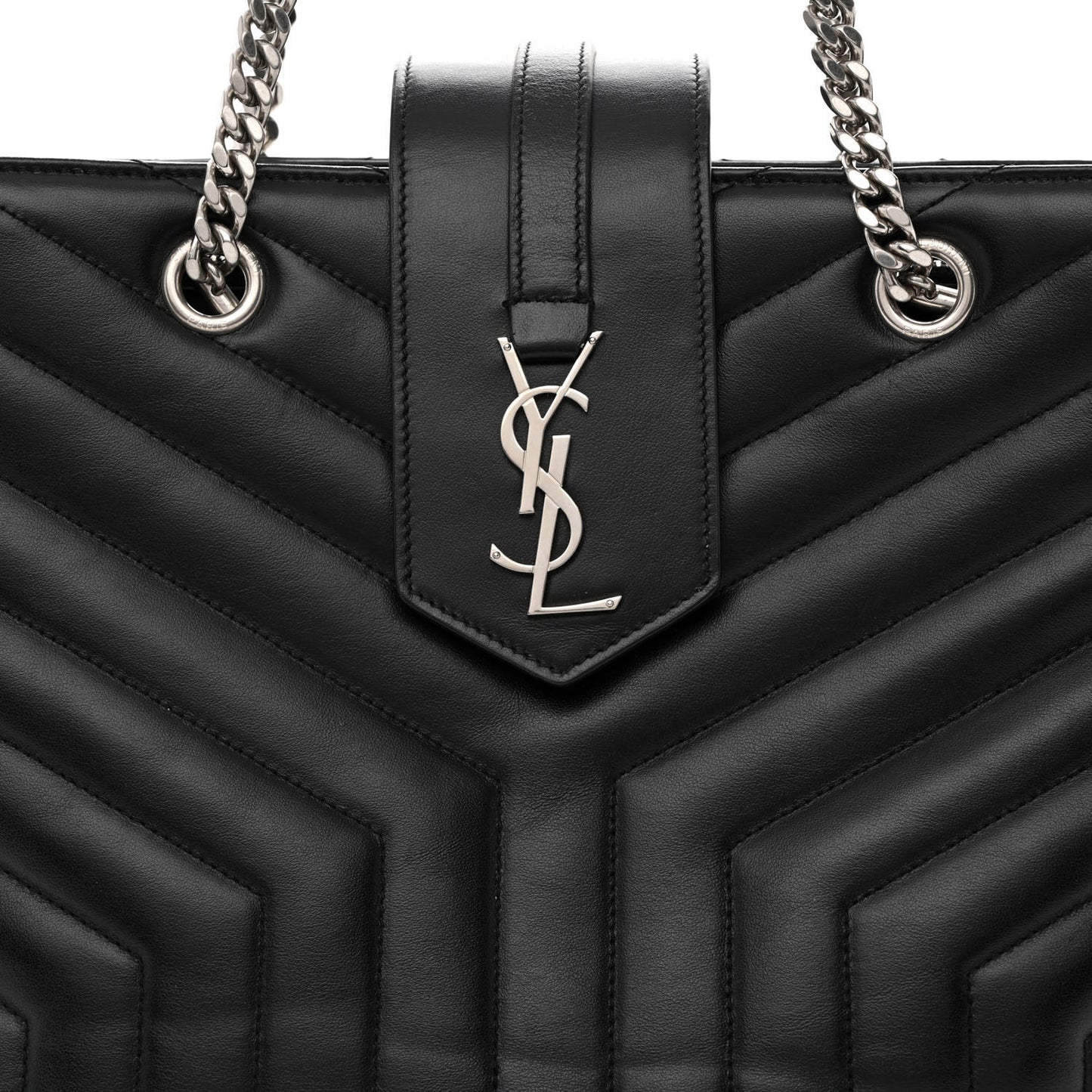 Calfskin Y Quilted Monogram Large Loulou Shopper Black
