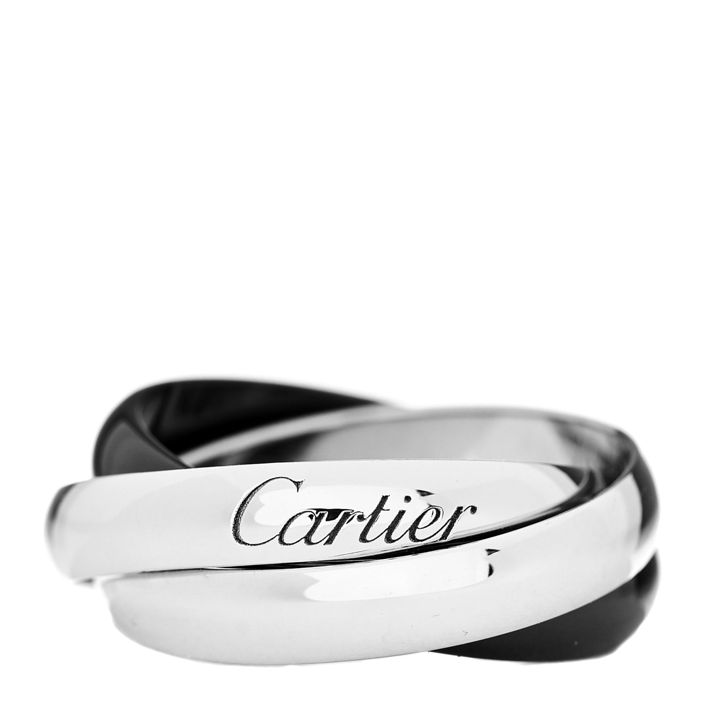 18K White Gold Palladium Black Ceramic Trinity Ring 50 5.25