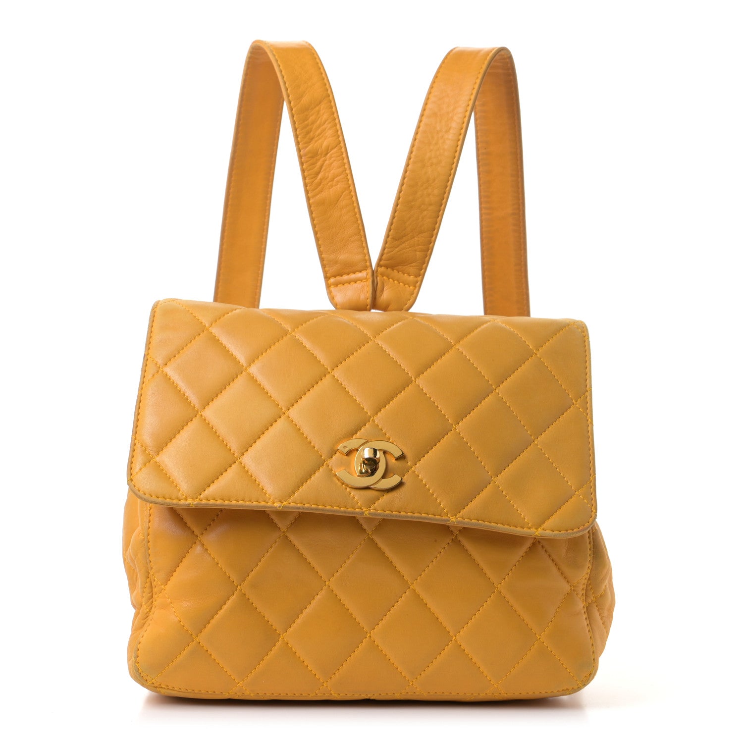 Chanel Lambskin Quilted Backpack Yellow 1 of 13