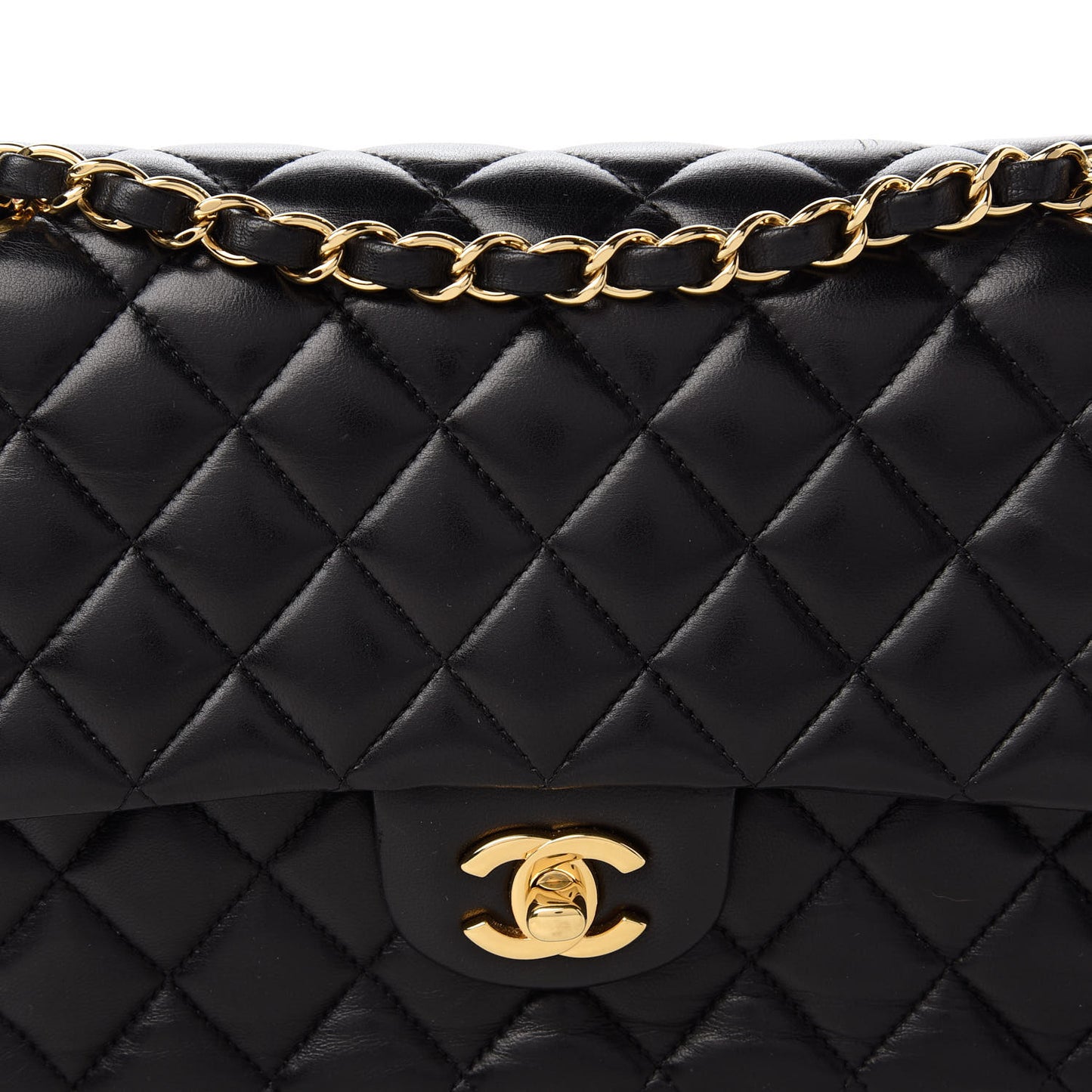 Lambskin Quilted Medium Double Flap Black