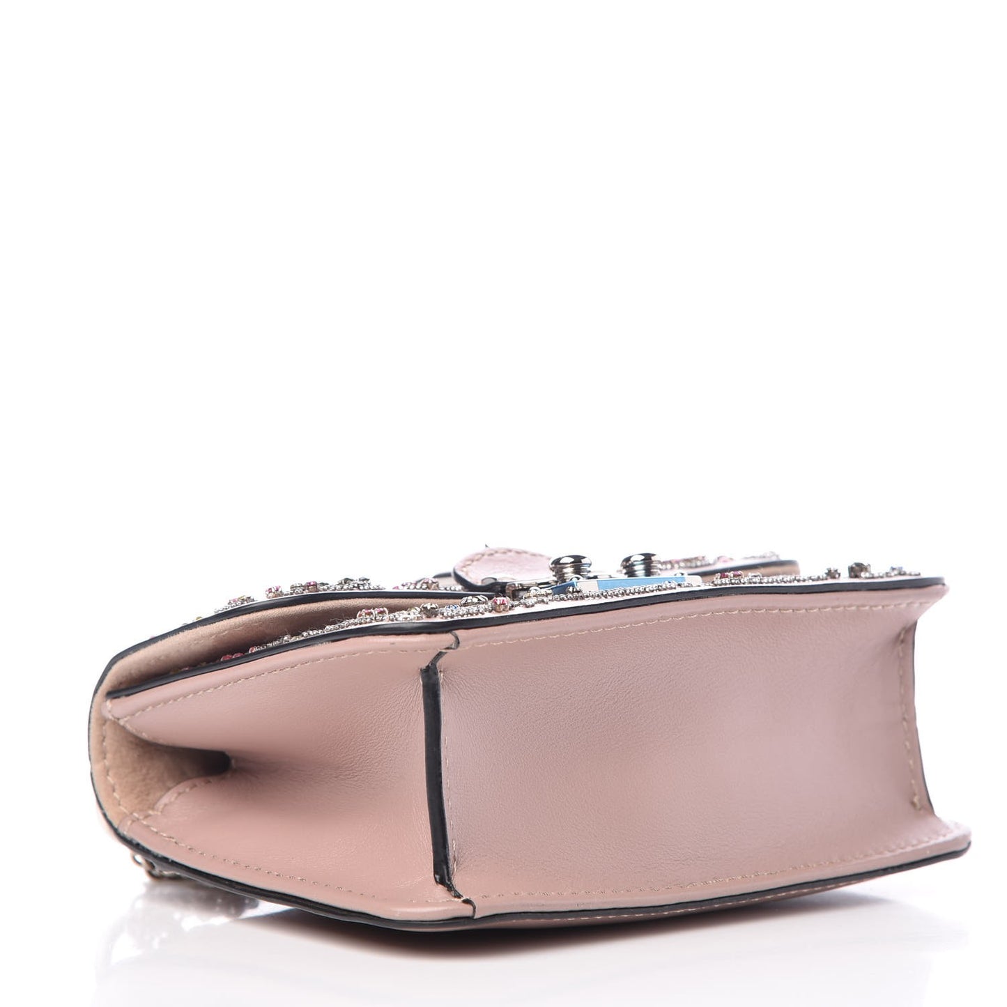 Vitello Beaded Small Glam Lock Rockstud Flap Poudre