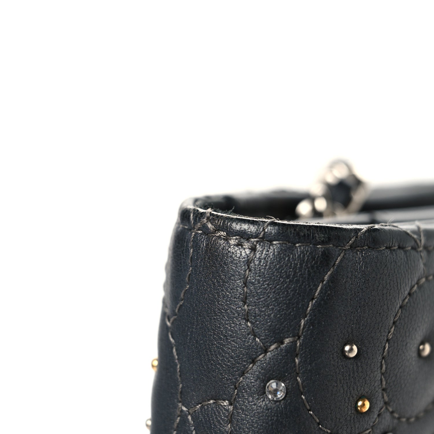 Chanel Lambskin Camellia Studded Wallet on Chain WOC Grey 13 of 16