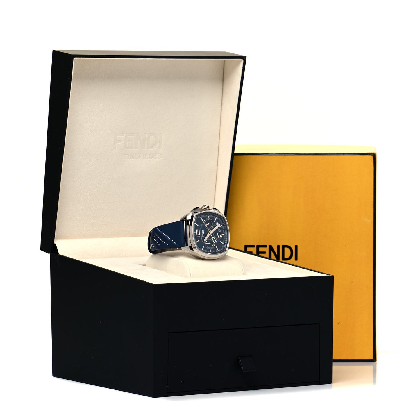 Stainless Steel Calfskin 44mm Momento Chronograph Quartz Watch Blue