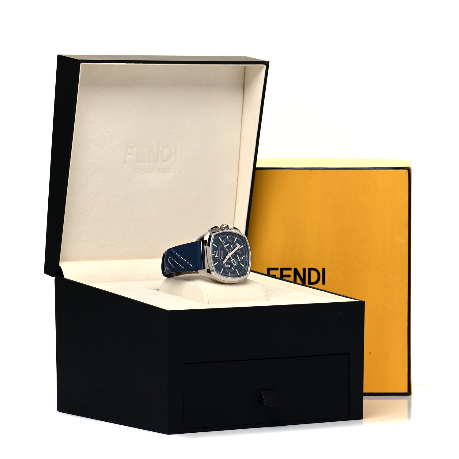 Fendi Stainless Steel Calfskin 44mm Momento Chronograph Quartz Watch Blue 5 of 5