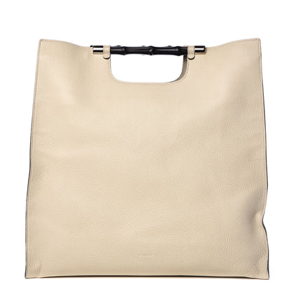Gucci Pebbled Calfskin Bamboo Tote Off White 1 of 16