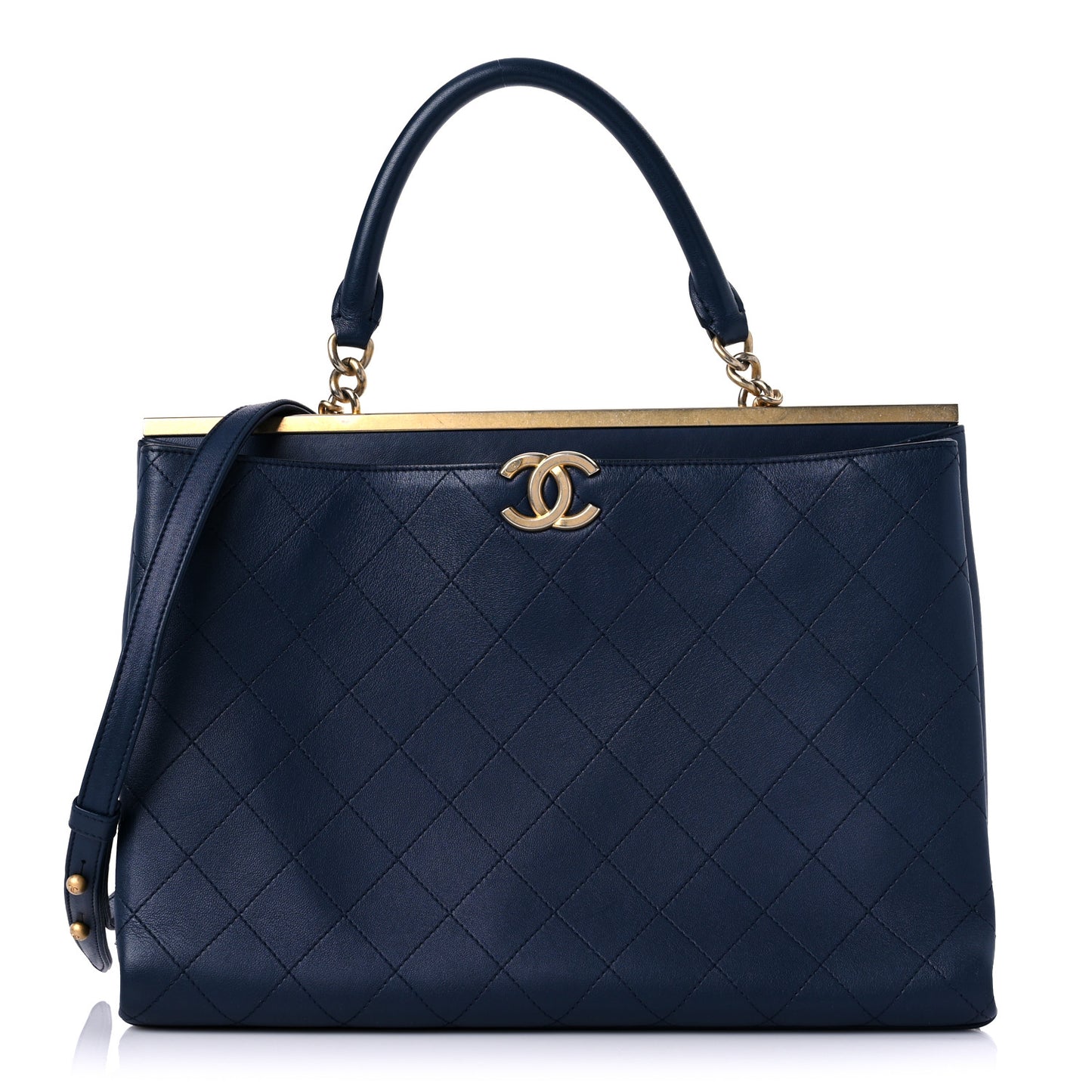 Lambskin Stitched Coco Luxe Tote Blue
