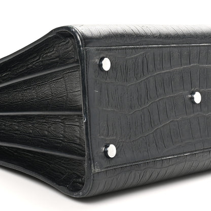 Saint Laurent Calfskin Crocodile Embossed Small Sac de Jour Black 9 of 10