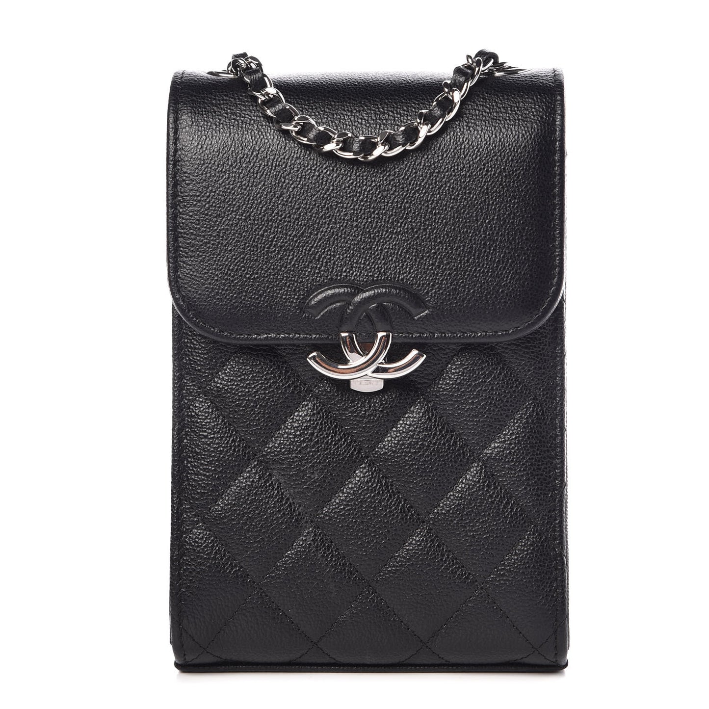 Grained Calfskin Quilted CC Box Clutch With Chain Black