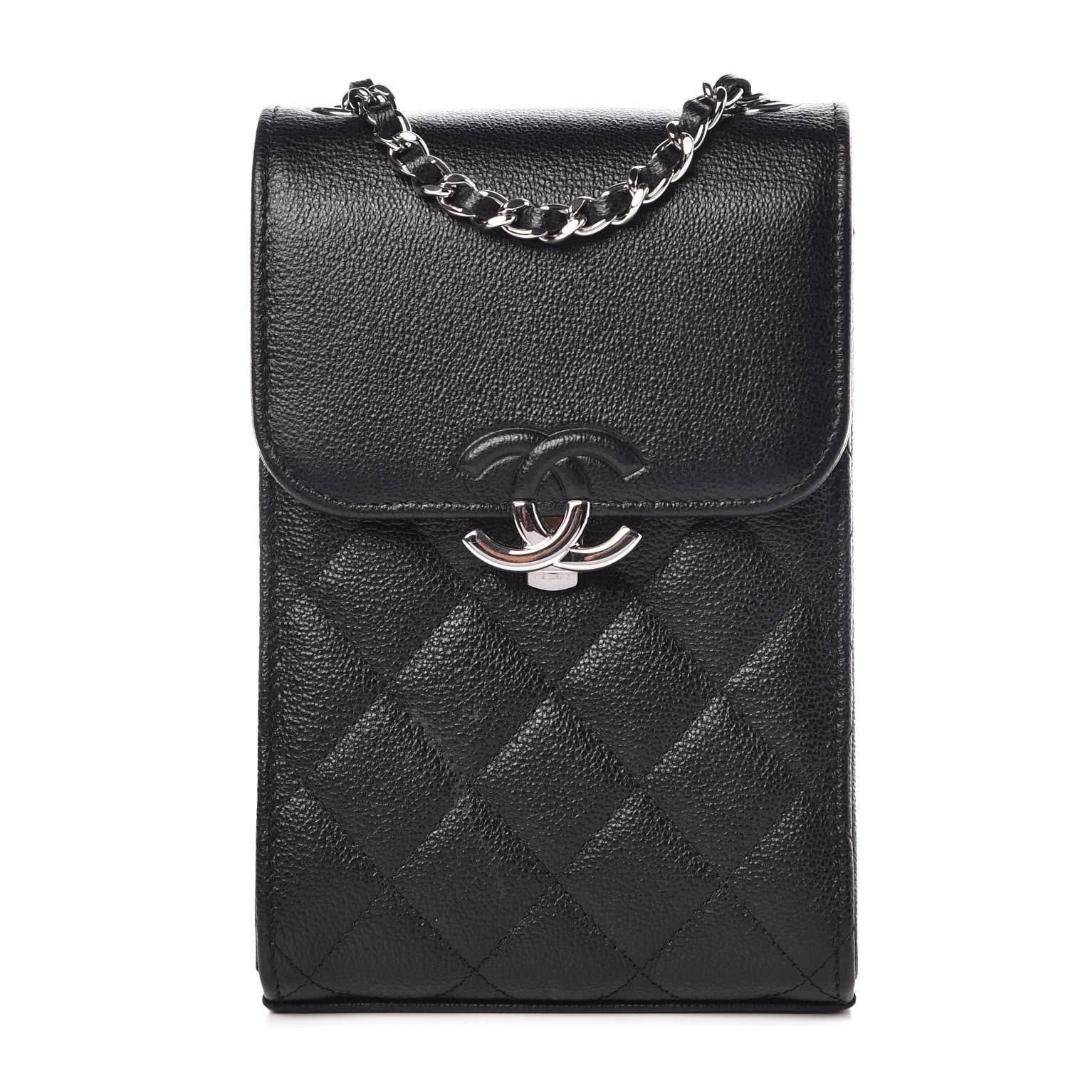 Chanel Grained Calfskin Quilted CC Box Clutch With Chain Black 1 of 11