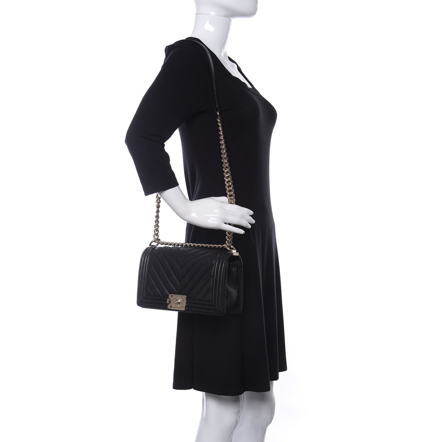 Chanel Caviar Chevron Quilted Medium Boy Flap Black 2 of 9