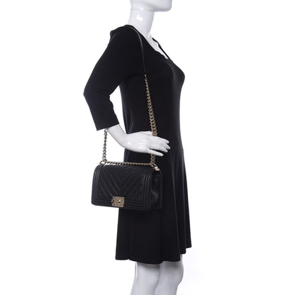 Chanel Caviar Chevron Quilted Medium Boy Flap Black 2 of 9